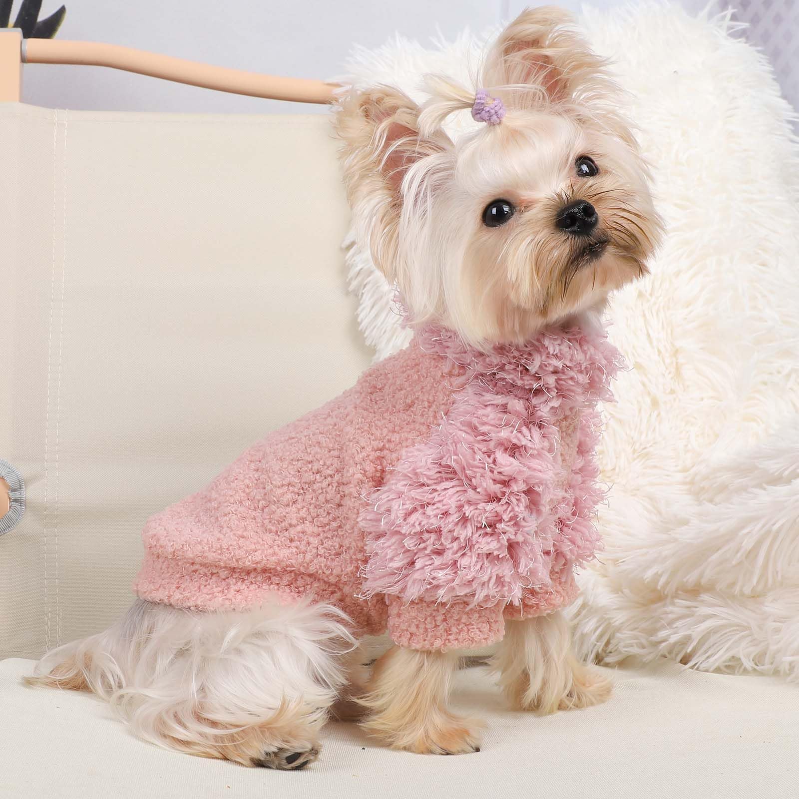 Pink Dog Sweater Pullover For Small Dogs - Soft Lightweight T-Shirt Jacket Pet Clothes For Chihuahua, Cat - Boy Girl Coat